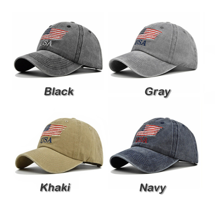 US Warehouse 100% Cotton Vintage Adjustable Baseball Cap with USA flag hats