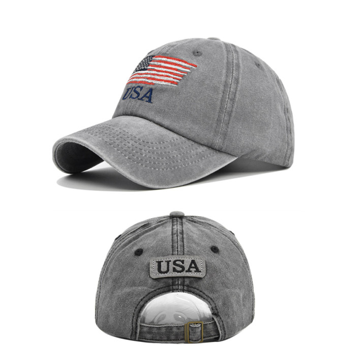 US Warehouse 100% Cotton Vintage Adjustable Baseball Cap with USA flag hats