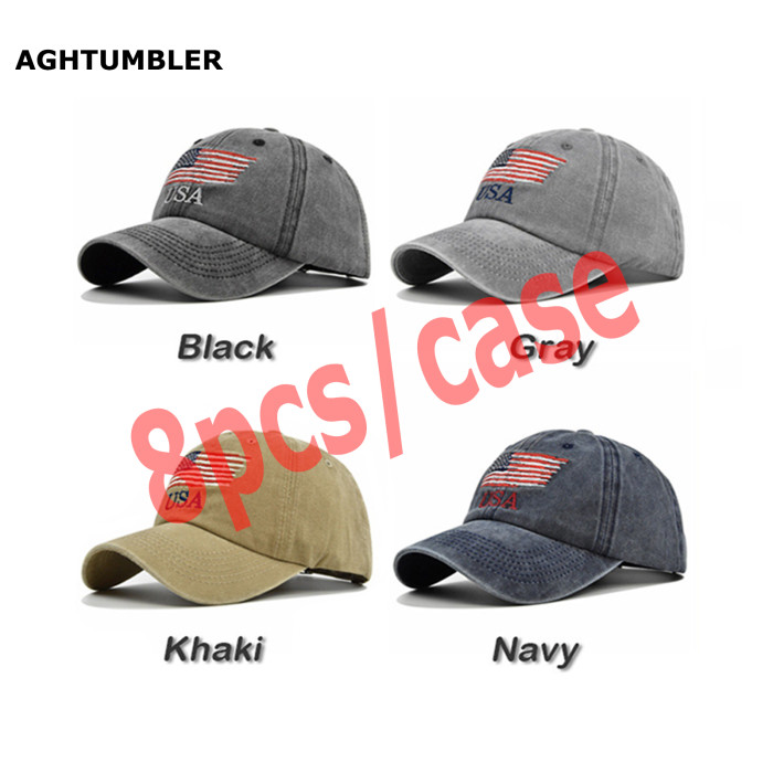 US Warehouse 100% Cotton Vintage Adjustable Baseball Cap with USA flag hats