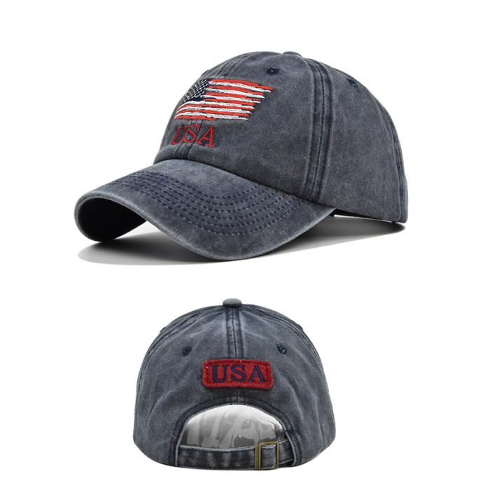 US Warehouse 100% Cotton Vintage Adjustable Baseball Cap with USA flag hats