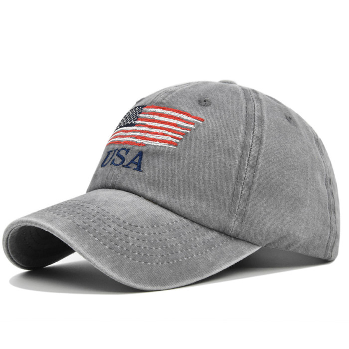 US Warehouse 100% Cotton Vintage Adjustable Baseball Cap with USA flag hats
