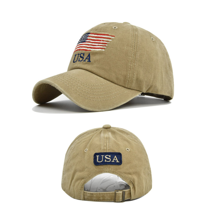 US Warehouse 100% Cotton Vintage Adjustable Baseball Cap with USA flag hats