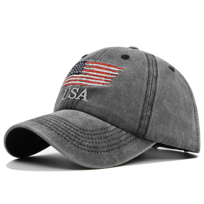 US Warehouse 100% Cotton Vintage Adjustable Baseball Cap with USA flag hats