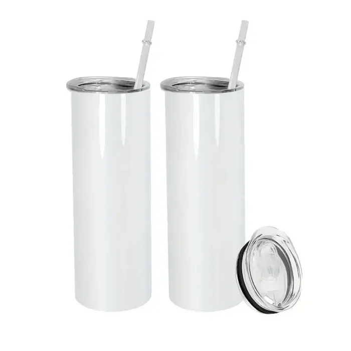 US Warehouse 20oz sublimation blanks straight skinny tumbler with plastic straw