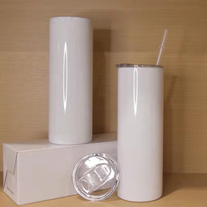 US Warehouse 20oz sublimation blanks straight skinny tumbler with plastic straw