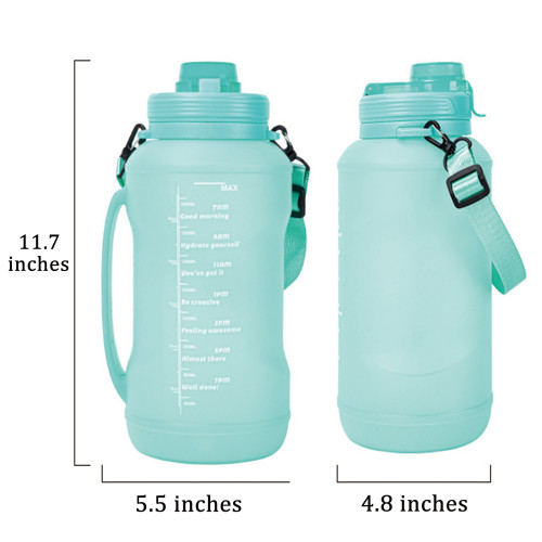 China Warehouse 64oz Large Collapsible Reusable Portable Silicone Travel Water Bottles with Time Markers and Carry Strap