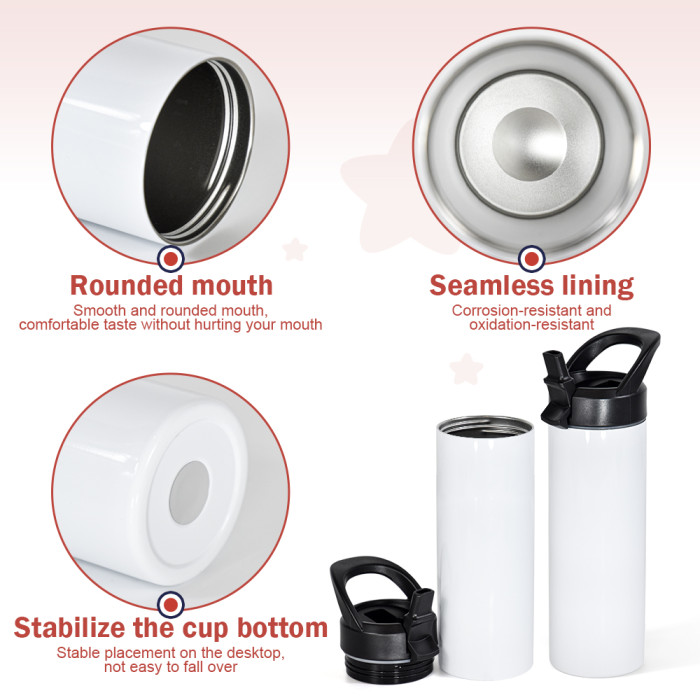 US Warehouse 20oz sublimation straight skinny tumblers with black handle lid