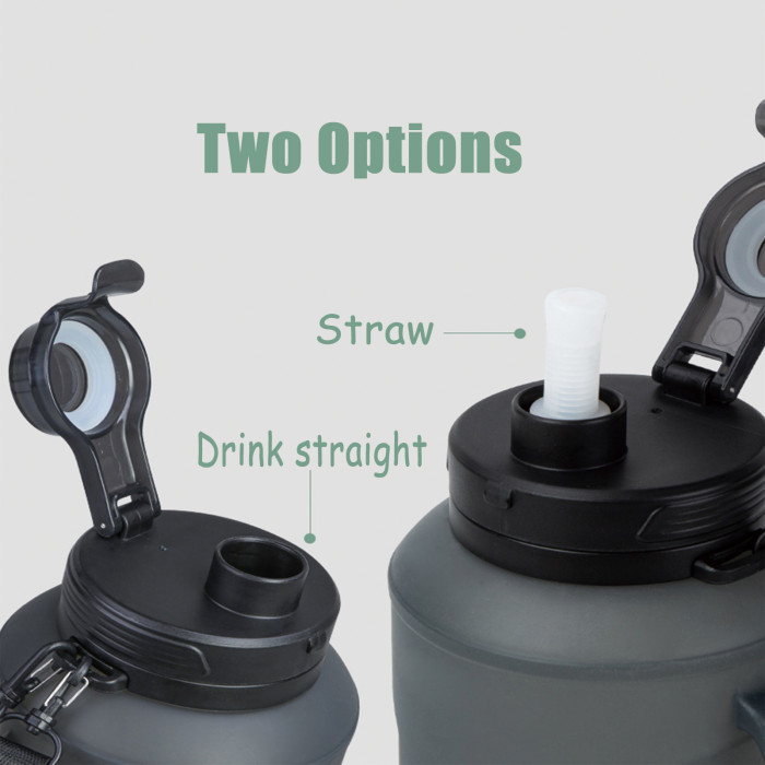 China Warehouse 64oz Large Collapsible Reusable Portable Silicone Travel Water Bottles with Time Markers and Carry Strap