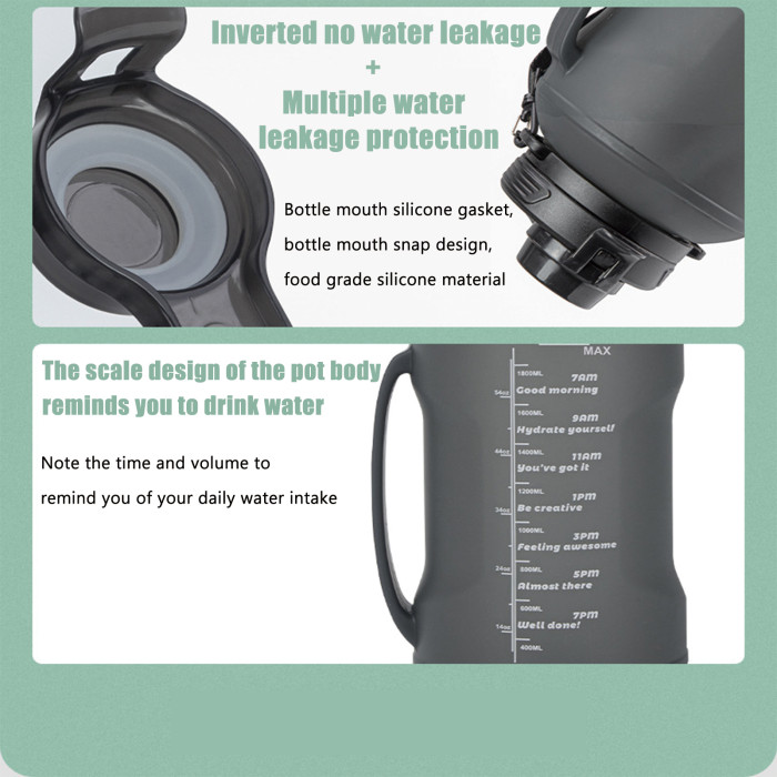 China Warehouse 64oz Large Collapsible Reusable Portable Silicone Travel Water Bottles with Time Markers and Carry Strap