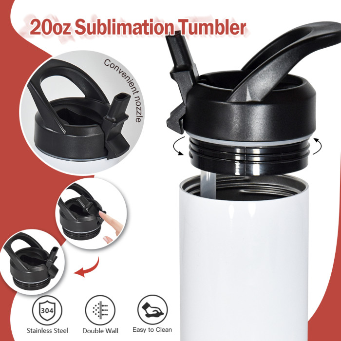 US Warehouse 20oz sublimation straight skinny tumblers with black handle lid