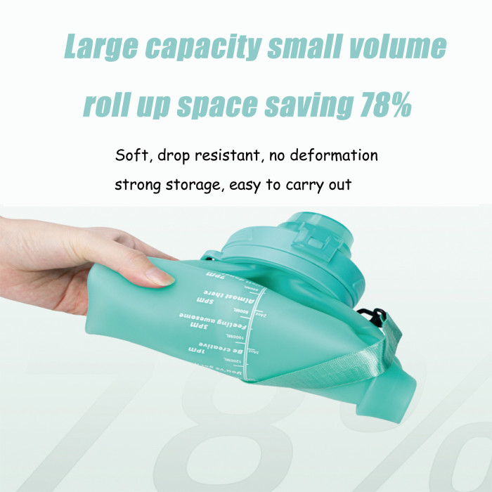 China Warehouse 64oz Large Collapsible Reusable Portable Silicone Travel Water Bottles with Time Markers and Carry Strap