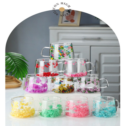 China Warehouse 6oz Dried Flower Interlayer High Borosilicate Double Glass Cup