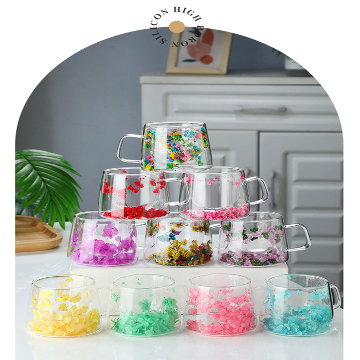 China Warehouse 6oz Dried Flower Interlayer High Borosilicate Double Glass Cup