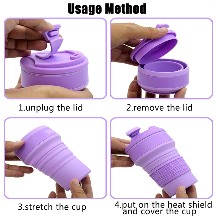 China Warehouse 11oz/16oz Portable Food Grade Silicone Foldable Travel Water Cup