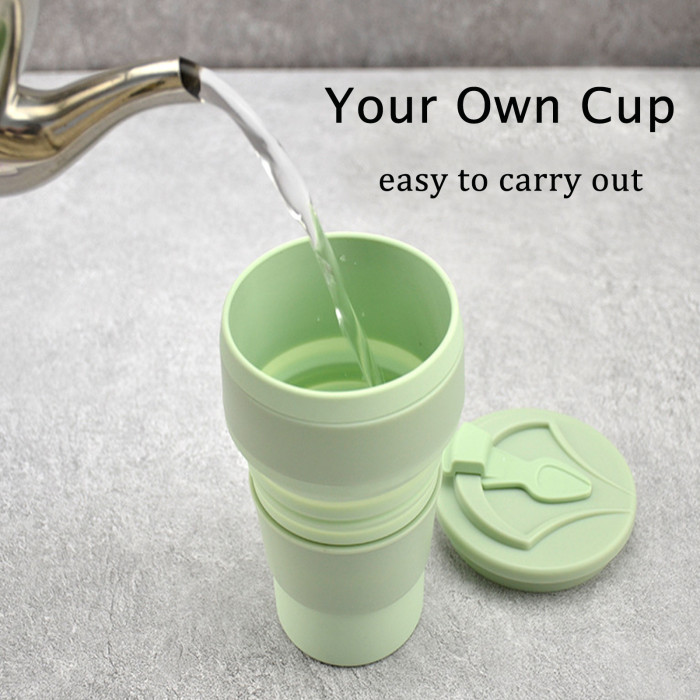 China Warehouse 11oz/16oz Portable Food Grade Silicone Foldable Travel Water Cup