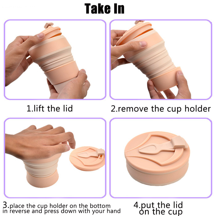 China Warehouse 11oz/16oz Portable Food Grade Silicone Foldable Travel Water Cup