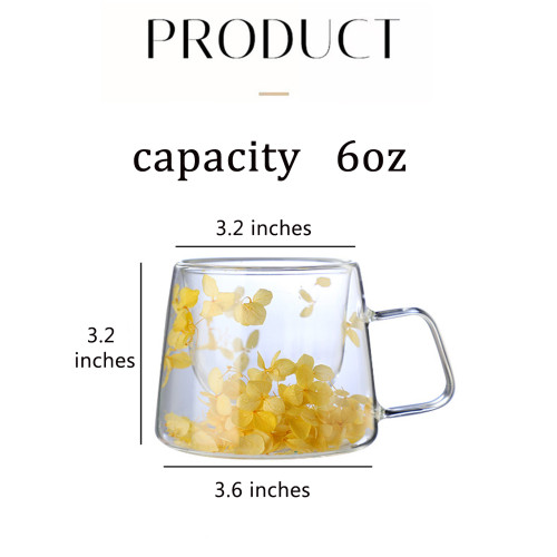 China Warehouse 6oz Dried Flower Interlayer High Borosilicate Double Glass Cup
