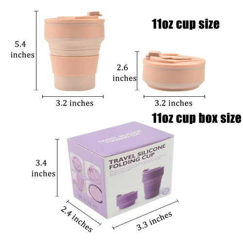 China Warehouse 11oz/16oz Portable Food Grade Silicone Foldable Travel Water Cup