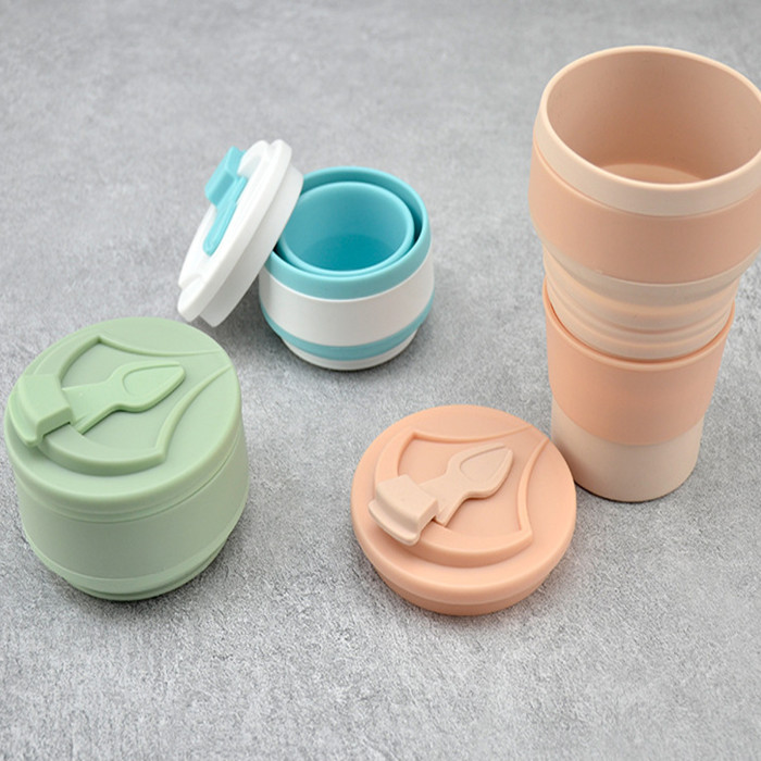 China Warehouse 11oz/16oz Portable Food Grade Silicone Foldable Travel Water Cup