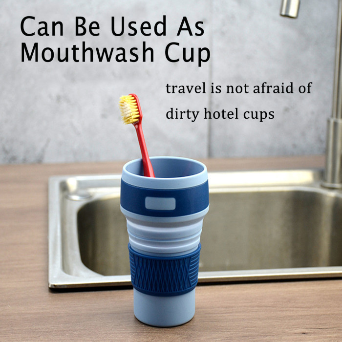 China Warehouse 11oz/16oz Portable Food Grade Silicone Foldable Travel Water Cup
