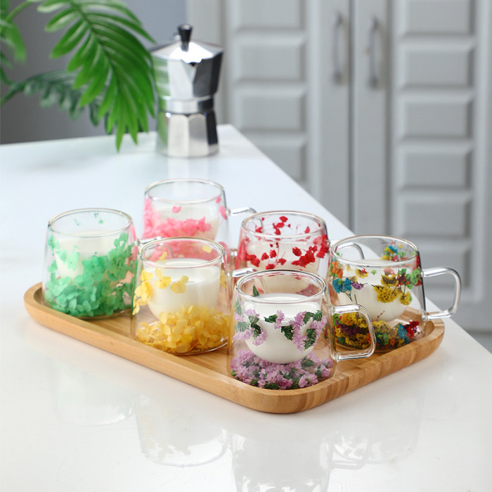 China Warehouse 6oz Dried Flower Interlayer High Borosilicate Double Glass Cup