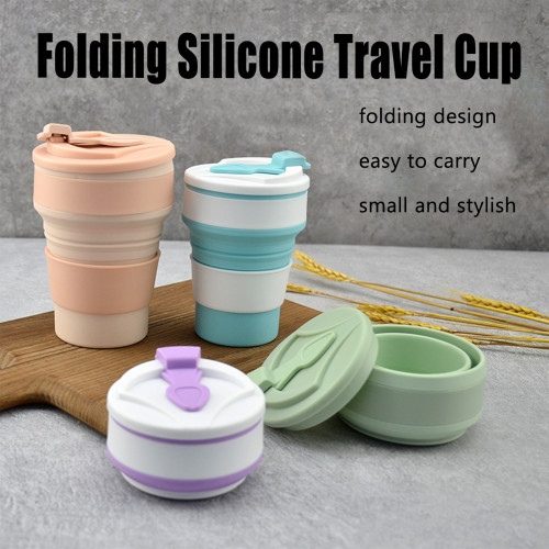 China Warehouse 11oz/16oz Portable Food Grade Silicone Foldable Travel Water Cup