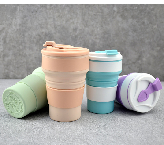 China Warehouse 11oz/16oz Portable Food Grade Silicone Foldable Travel Water Cup