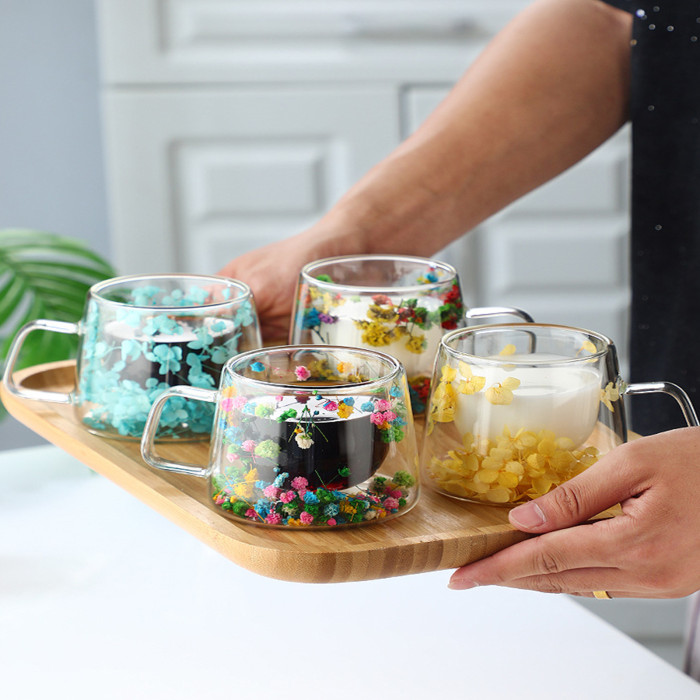 China Warehouse 6oz Dried Flower Interlayer High Borosilicate Double Glass Cup