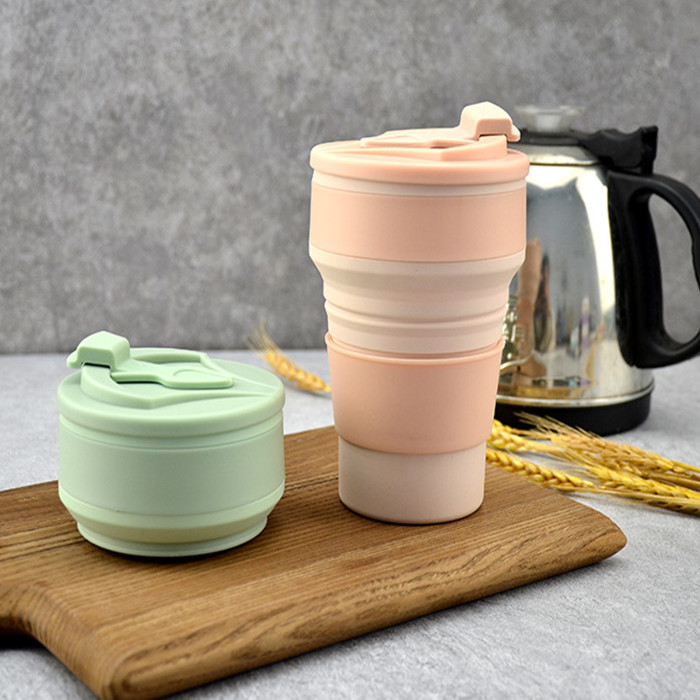 China Warehouse 11oz/16oz Portable Food Grade Silicone Foldable Travel Water Cup
