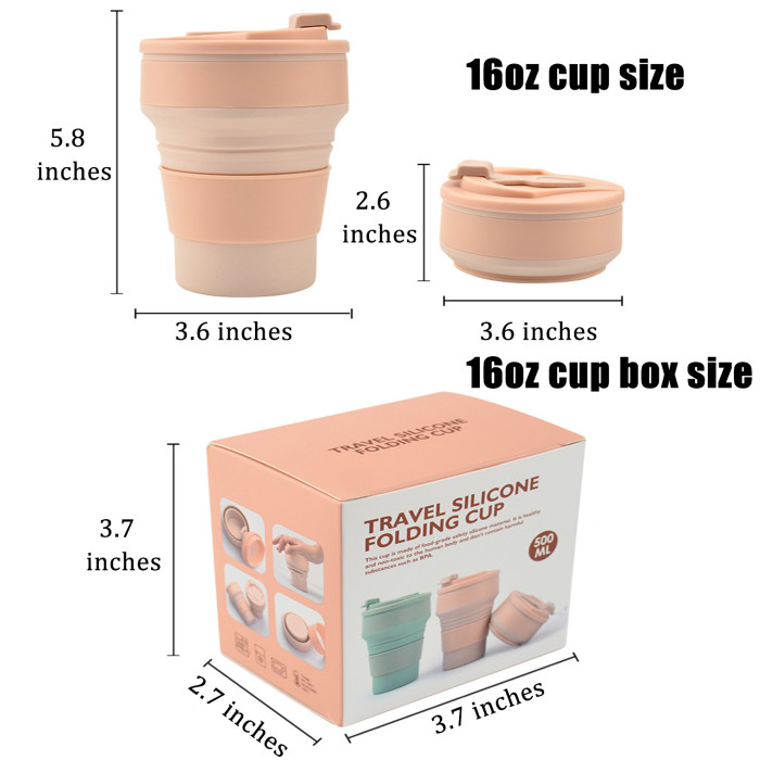 China Warehouse 11oz/16oz Portable Food Grade Silicone Foldable Travel Water Cup