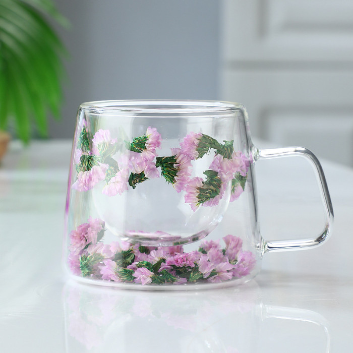 China Warehouse 6oz Dried Flower Interlayer High Borosilicate Double Glass Cup