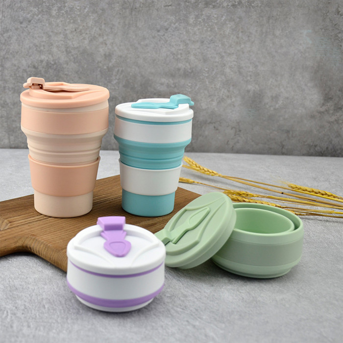 China Warehouse 11oz/16oz Portable Food Grade Silicone Foldable Travel Water Cup