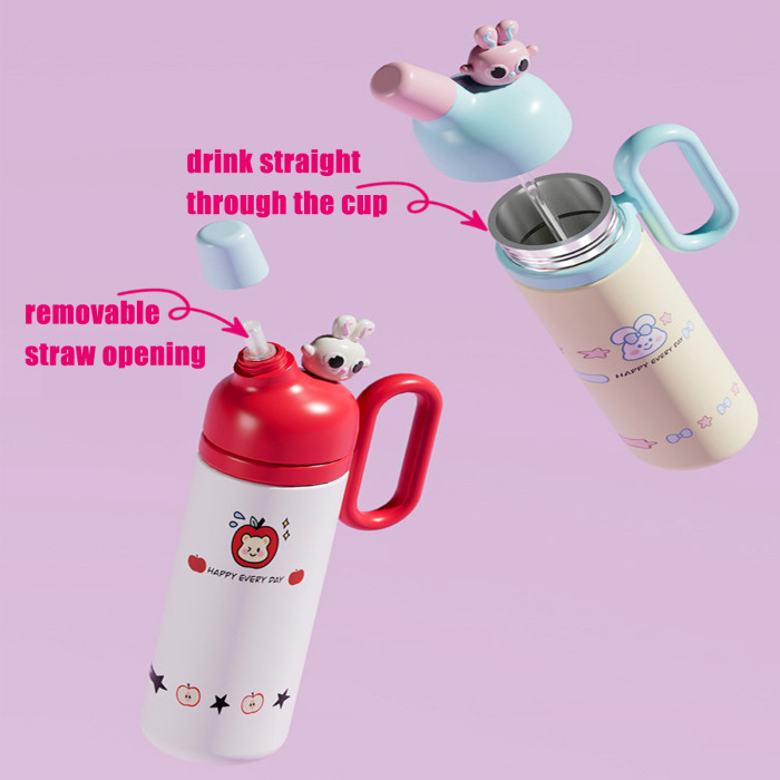 China Warehouse 27oz Large Capacity Cartoon Figures Portable Stainless Steel Kids Cup with handle and straw