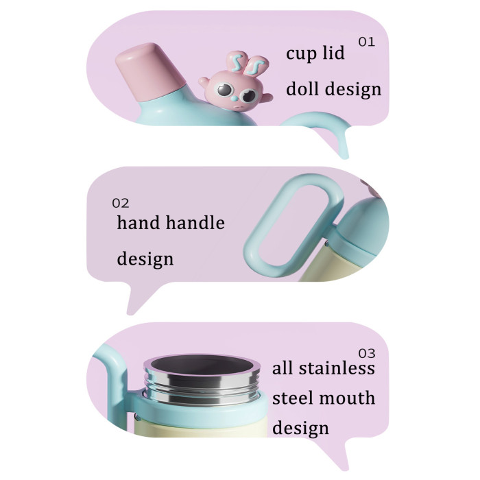 China Warehouse 27oz Large Capacity Cartoon Figures Portable Stainless Steel Kids Cup with handle and straw