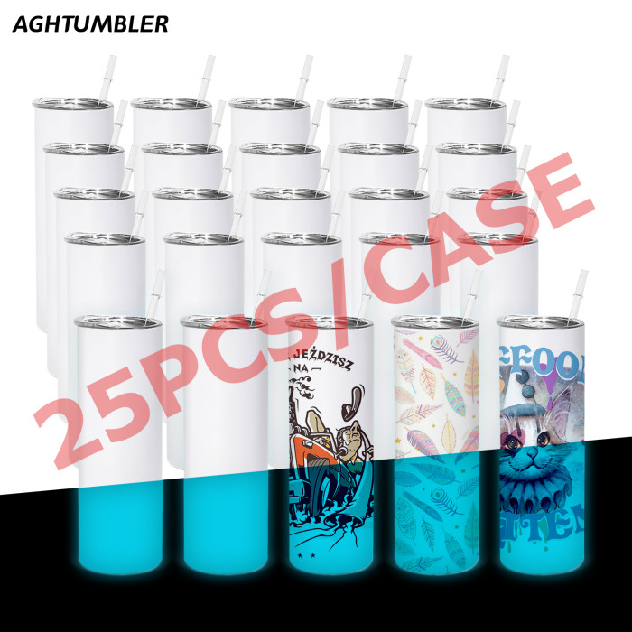 RTS US Warehouse Glow In The Dark 20oz Sublimation Straight Skinny Tumbler