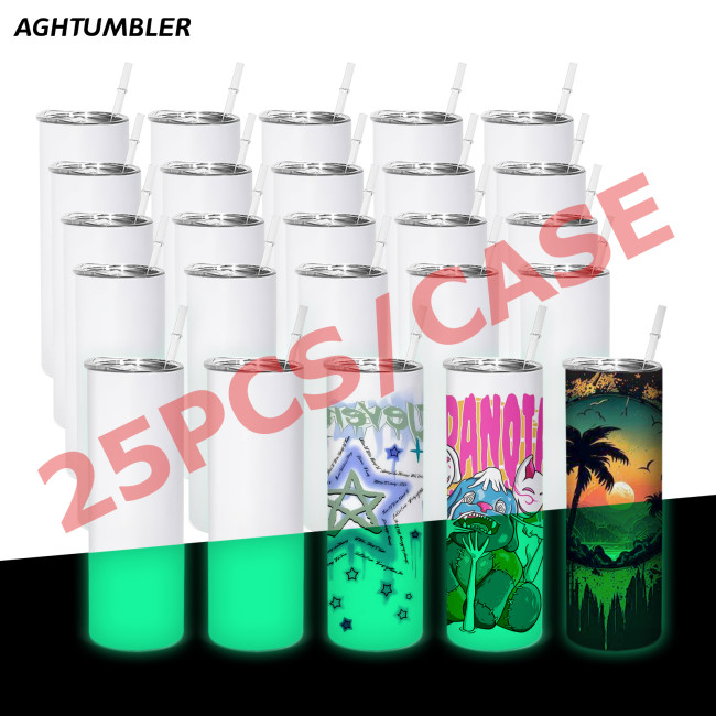 RTS US Warehouse Glow In The Dark 20oz Sublimation Straight Skinny Tumbler