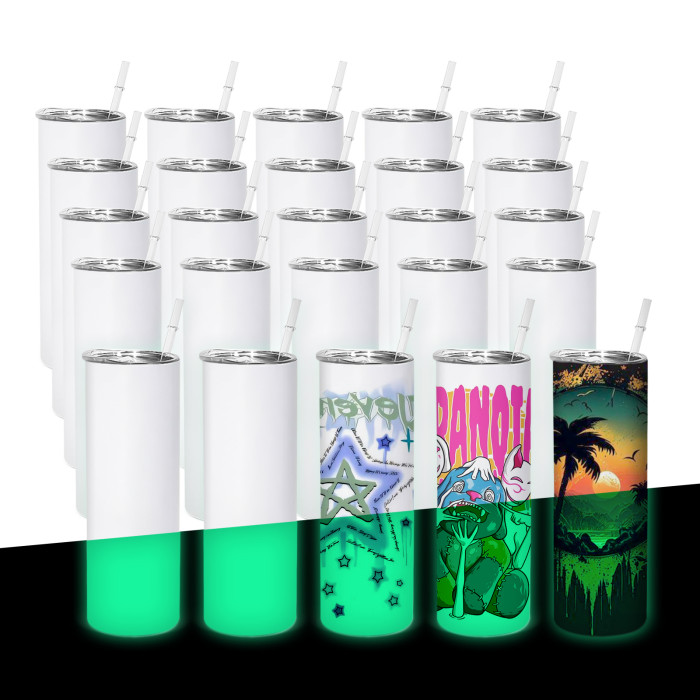 RTS US Warehouse Glow In The Dark 20oz Sublimation Straight Skinny Tumbler
