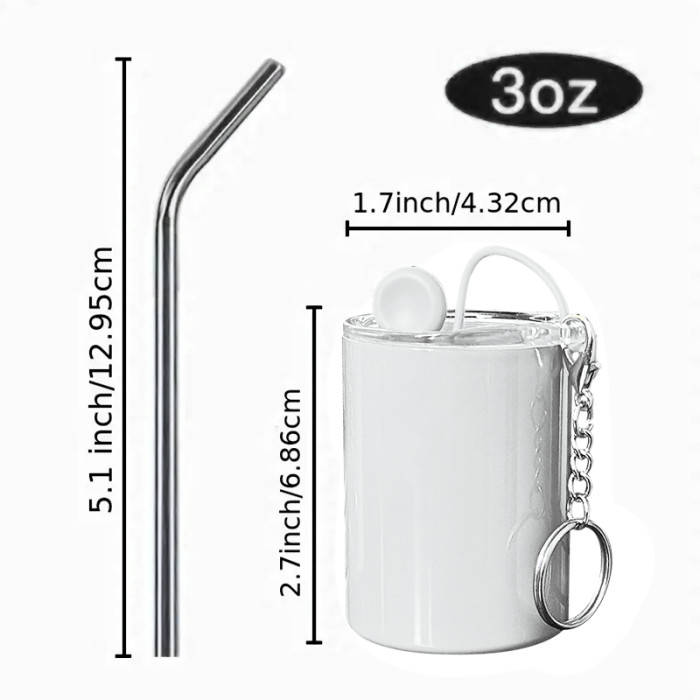 US Warehouse 3oz white sublimation straight mini Cup with keychains