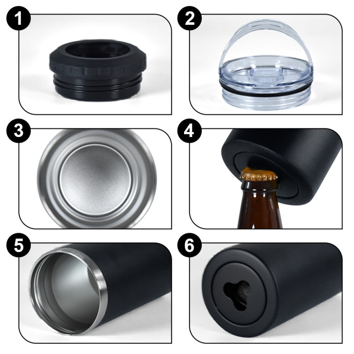 US Warehouse 16oz 4 in 1 Powder Coated Can Cooler with Opener