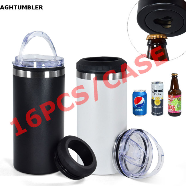 US Warehouse 16oz 4 in 1 Powder Coated Can Cooler with Opener