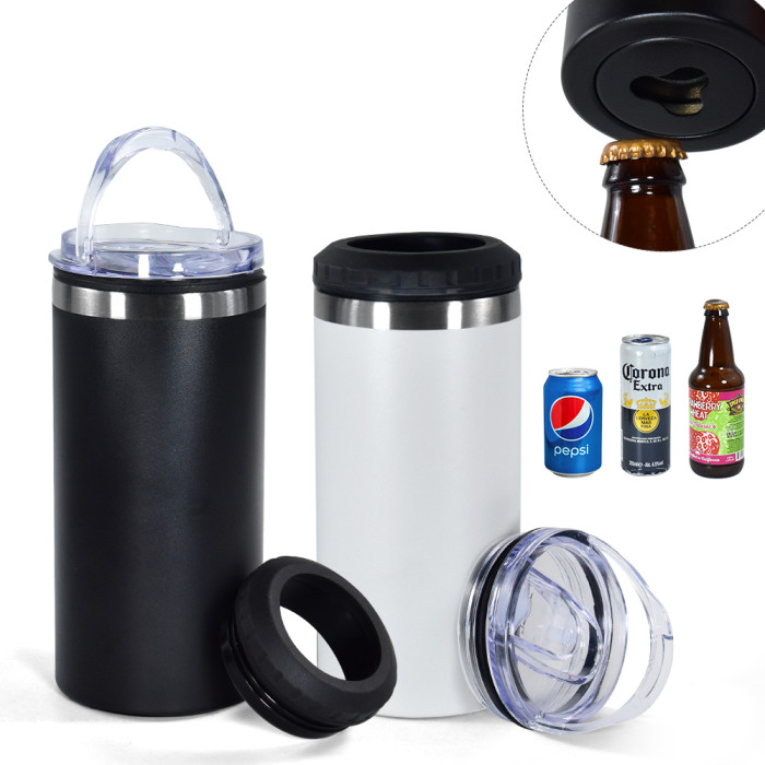 US Warehouse 16oz 4 in 1 Powder Coated Can Cooler with Opener