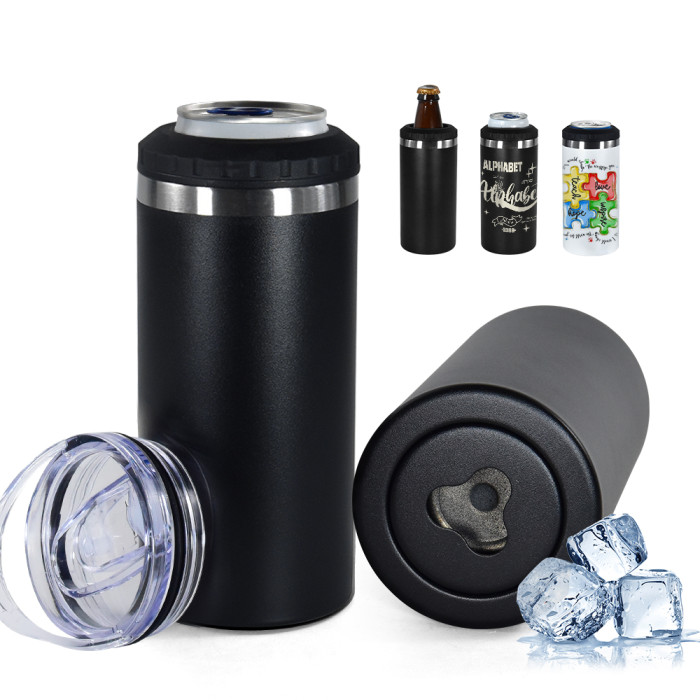 US Warehouse 16oz 4 in 1 Powder Coated Can Cooler with Opener