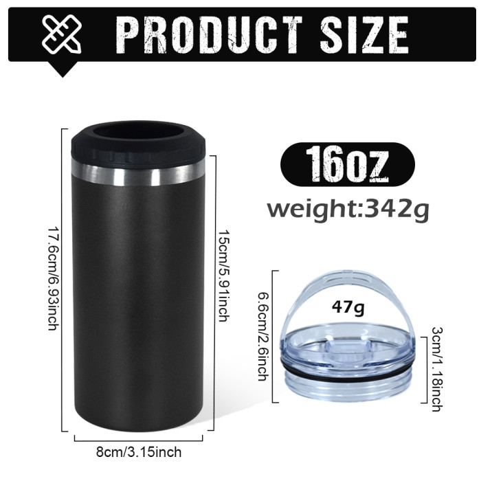 US Warehouse 16oz 4 in 1 Powder Coated Can Cooler with Opener