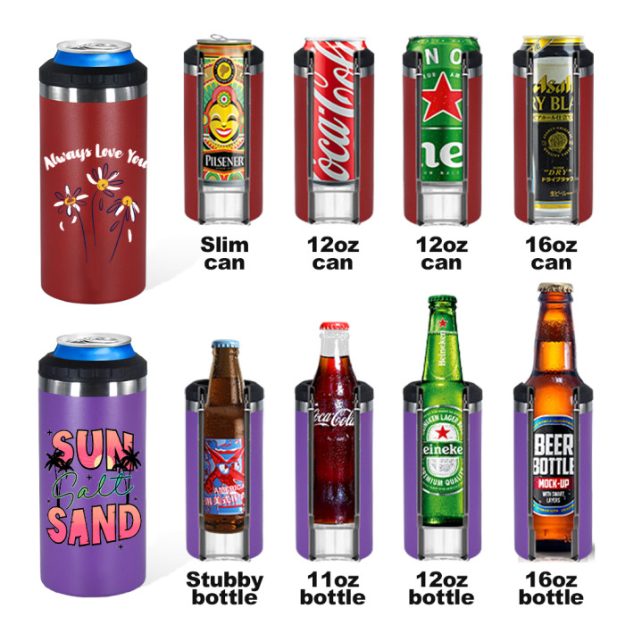 US Warehouse 16oz 4 in 1 Powder Coated Can Cooler with Opener