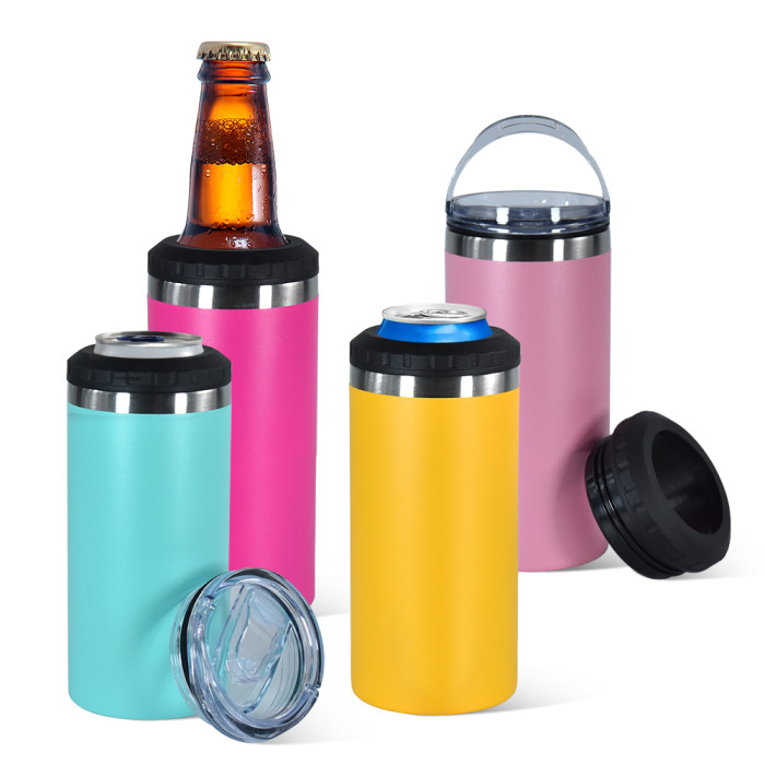 US Warehouse 16oz 4 in 1 Powder Coated Can Cooler with Opener