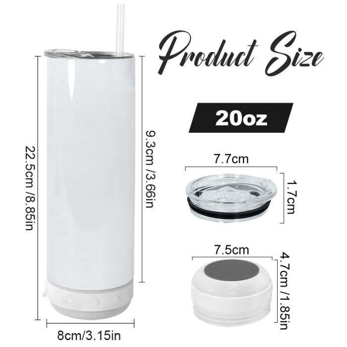 RTS US Warehouse 20oz Sublimation Straight Tumbler with White Speaker