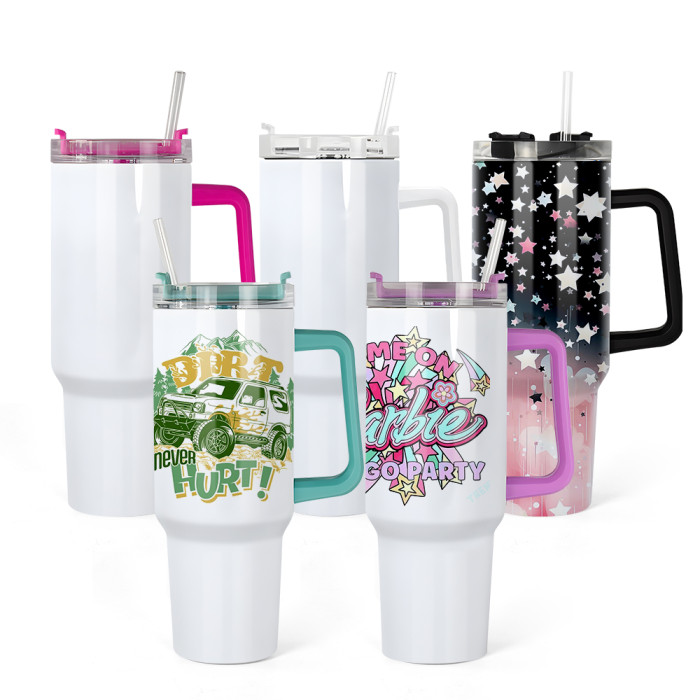 RTS US Warehouse 40OZ sublimation blanks tumblers with colored handle