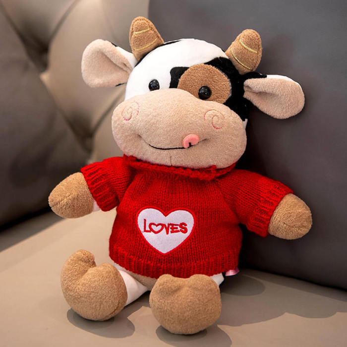 China Warehouse 11.8 inches Cute Cow Doll With Sweater