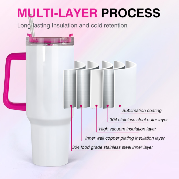 RTS US Warehouse 40OZ sublimation blanks tumblers with colored handle