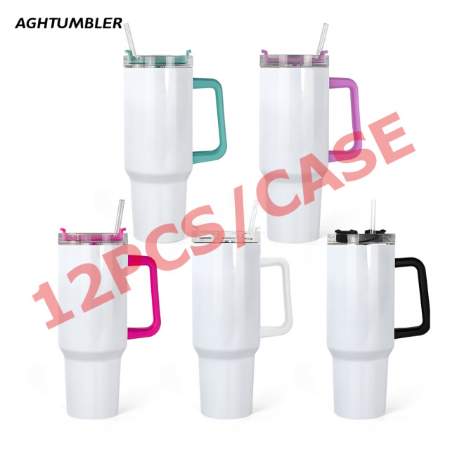 US Warehouse 40OZ white sublimation blanks tumblers with colorful handle